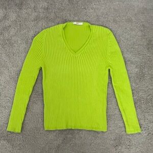 Leggiadro V-Neck Ribbed Sweater Vibrant Lime Green Y2K Neon